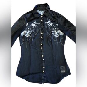 Blackarv EUC Long Sleeve Sheer Black Top Size Small